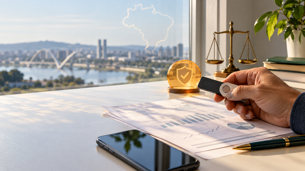 Carteira digital e ativos virtuais diante de uma rede de monitoramento financeiro.